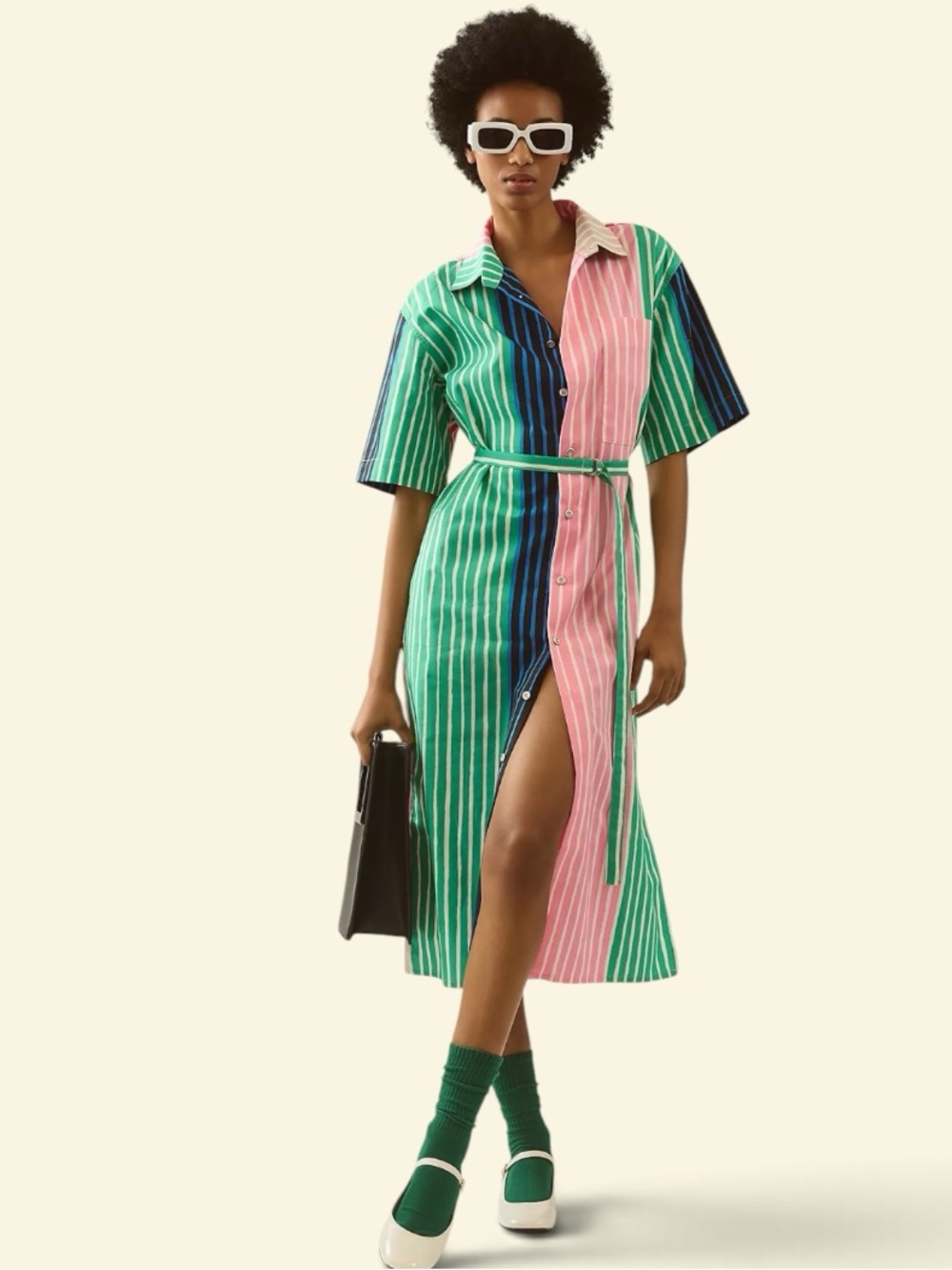 Marimekko Cotton Jokapoika Multicolor Striped Midi Dress with Pocket Size Large